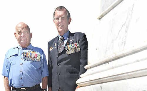 Jim Chisnall and John Rutland (president of Vietnam Veterans Association of Australia, Hervey Bay) participate in the Veterans Day activities. Photos: Jim Chisnall and John Rutland (president of Vietnam Veterans Association of Australia, Hervey Bay) participate in the Veterans Day activities. Photos: